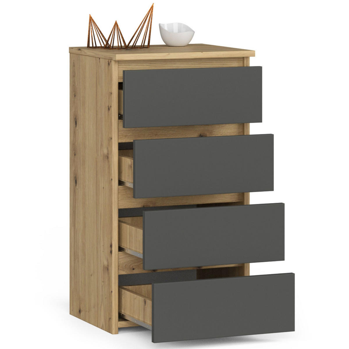 KOMMODE Eiche Artisan, Grau 40x35x74 cm - Eiche Artisan/Grau, Holzwerkstoff (40/74/35cm) - Akord