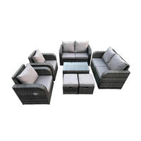 GARTENLOUNGE-SET Polyrattan Dunkelgrau 8-Sitzer - Dunkelgrau, Metall - Fimous