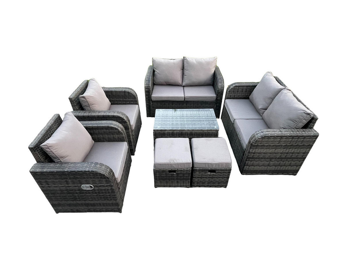 GARTENLOUNGE-SET Polyrattan Dunkelgrau 8-Sitzer - Dunkelgrau, Metall - Fimous