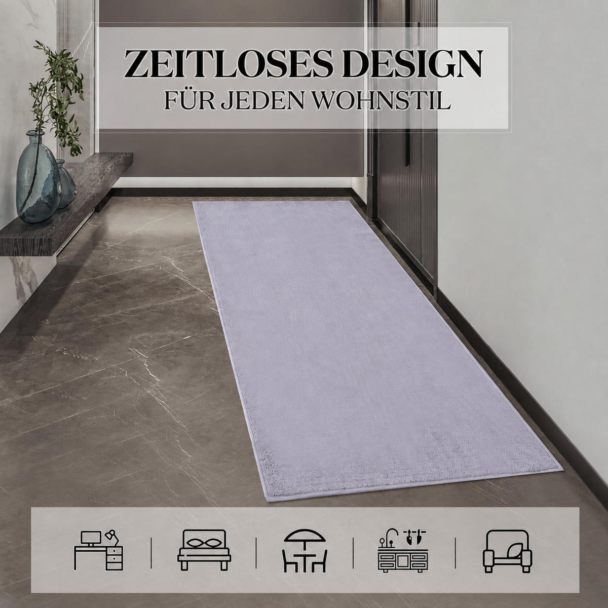 KÜCHENLÄUFER 80/100 cm rutschfest mit TPR‑Unterseite, saugfähiger Teppichläufer für Küche Flur Bad, strapazierfähig waschbar - Hellgrau, Textil (80/100cm) - Joyfair