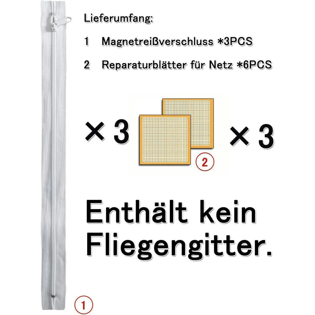 REISSVERSCHLUSS für Fliegengitter 38 cm 3-teiliges Set - Weiß, Kunststoff (10/20/2cm)
