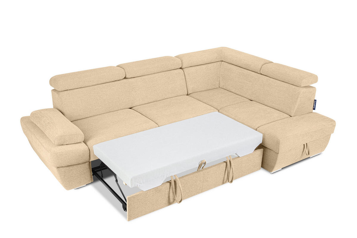 SCHLAFECKSOFA RATLO rechts 4/5-Sitzer mit Bettkasten, beige - Beige/Silberfarben, Textil (270/190cm) - KONSIMO®