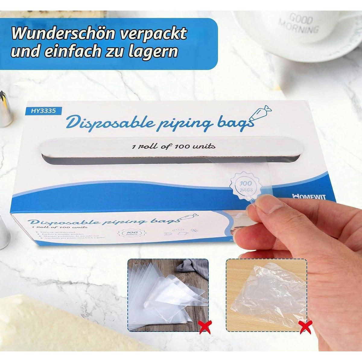 SPRITZBEUTEL Einweg 100 Stück 30 cm extra dick mit Spenderkarton - Transparent, Kunststoff (20/1/30cm)