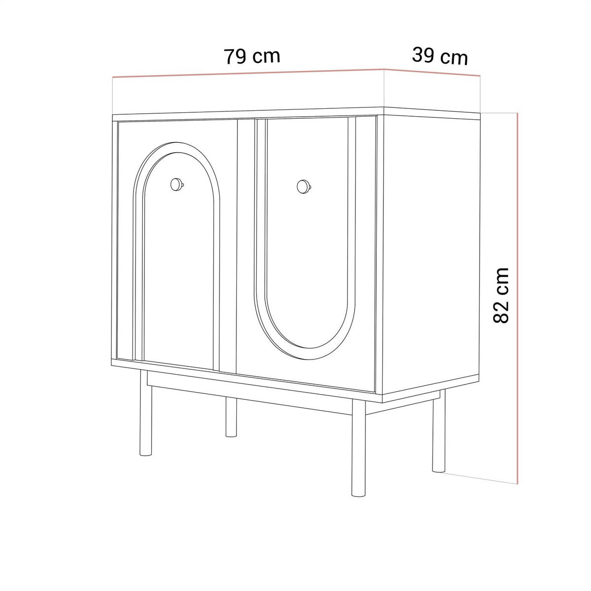 KOMMODE LIBERTY 2D auf Holzbeinen schwarz - Schwarz, Holzwerkstoff (79/82/39cm) - Lookway