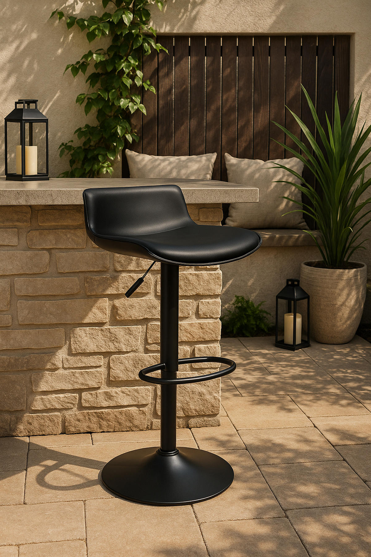 BARHOCKER 4er Set Averna Kunstleder schwarz - Schwarz, Kunststoff/Metall (43/94/44cm) - TPFLiving