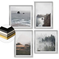 WANDBILDER 4er Set - 50x50 cm & 40x60 cm Silberner Rahmen - Landschaften aus Bergen und Meer - Silberfarben, Kunststoff (50/50cm) - ArtPrintCave