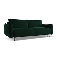 3-SITZER SOFA mit Schlaffunktion Samt Stoff Grün - Dunkelgrün/Schwarz, Textil/Metall (230/86/105cm) - LaMiaSofa