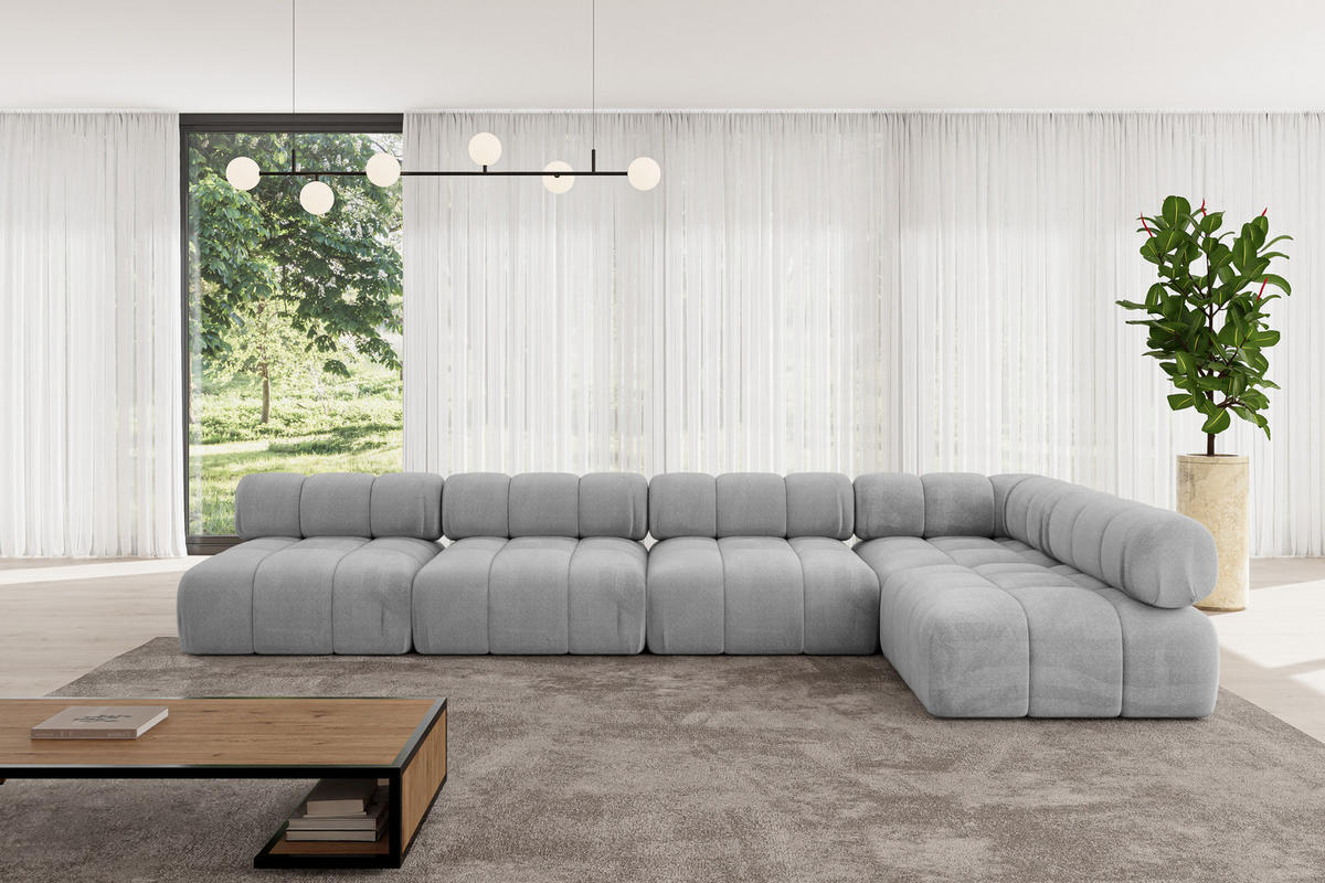 ECKSOFA modulares Sofa Samaro-L3 - 380x190x70 cm Hellgrau Velours - Hellgrau, Holzwerkstoff/Textil (380/190cm) - ALTDECOR