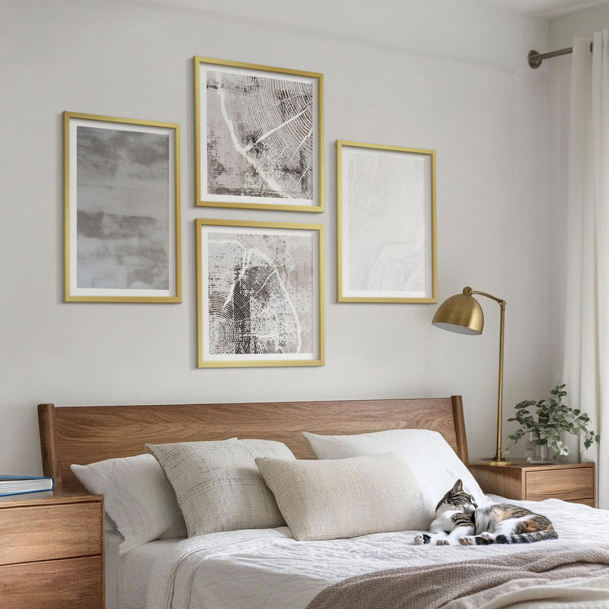 BILDER SET 4er Set - 50x50 cm & 40x60 cm Goldrahmen - Abstrakte moderne Formen - Goldfarben, Kunststoff (50/50cm) - TULUP