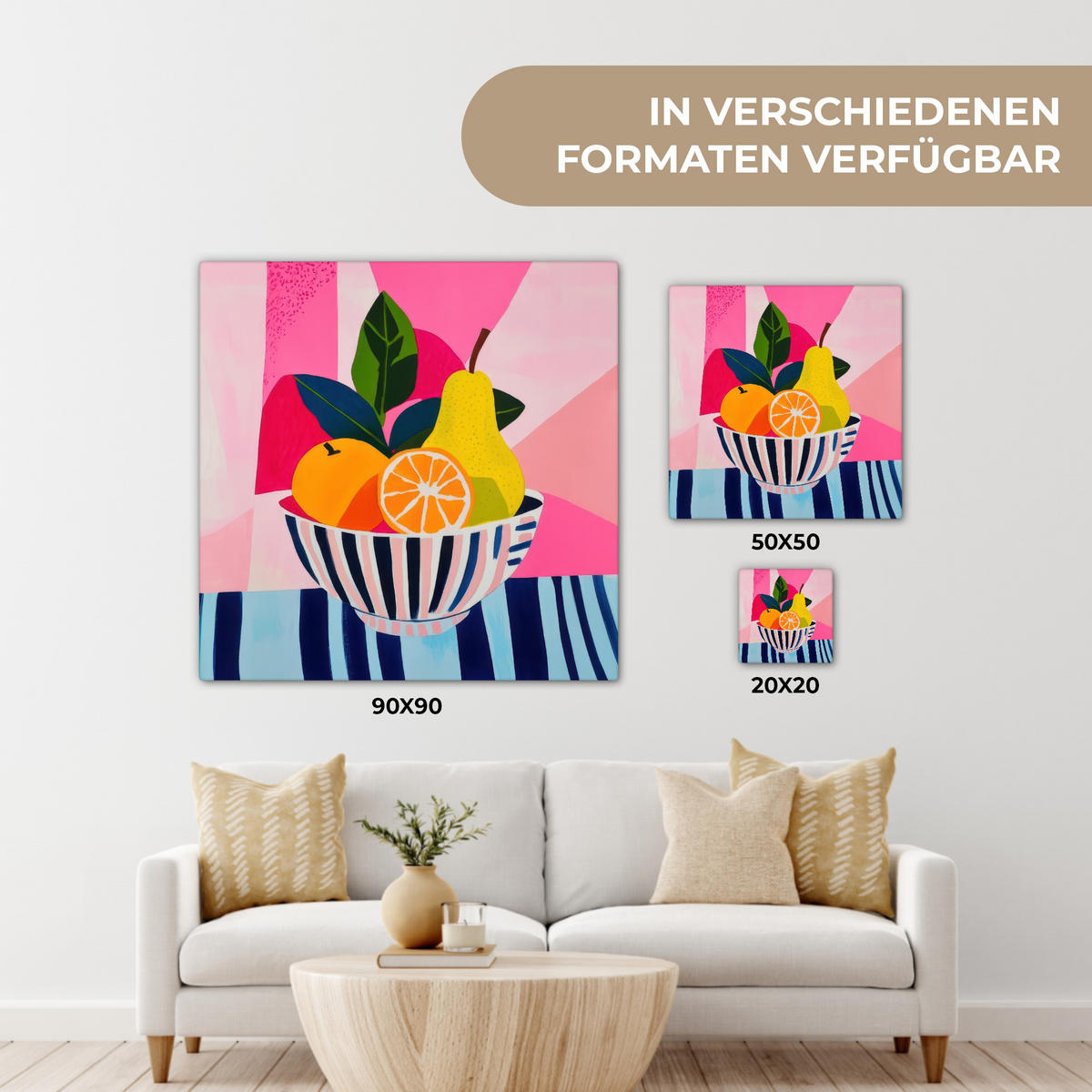 LEINWANDBILD Obst - Abstrakter Hintergrund - Rosa Deko Wohnzimmer 20x20 cm - Pink, Textil (20/20cm) - MuchoWow