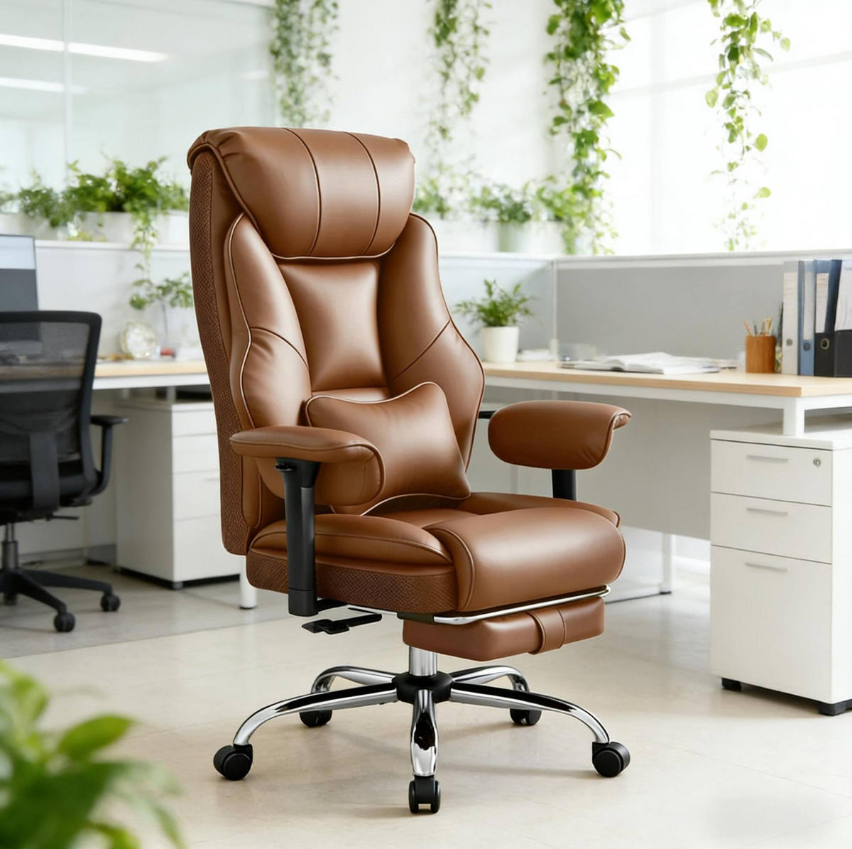 BÜROSTUHL in Braun 77x35,5x125,5 cm mit Fußstütze und verstellbarer Rückenlehne - Braun, Kunststoff (35.5/125.5/77cm) - IVMEU