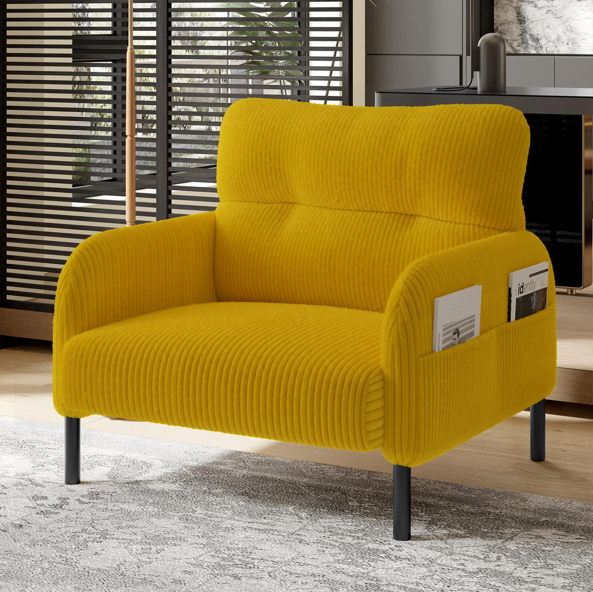 SESSEL 67/75/79 cm in Gelb aus Cord mit Seitentasche - Gelb, Textil (67/79/75cm) - BEAOK