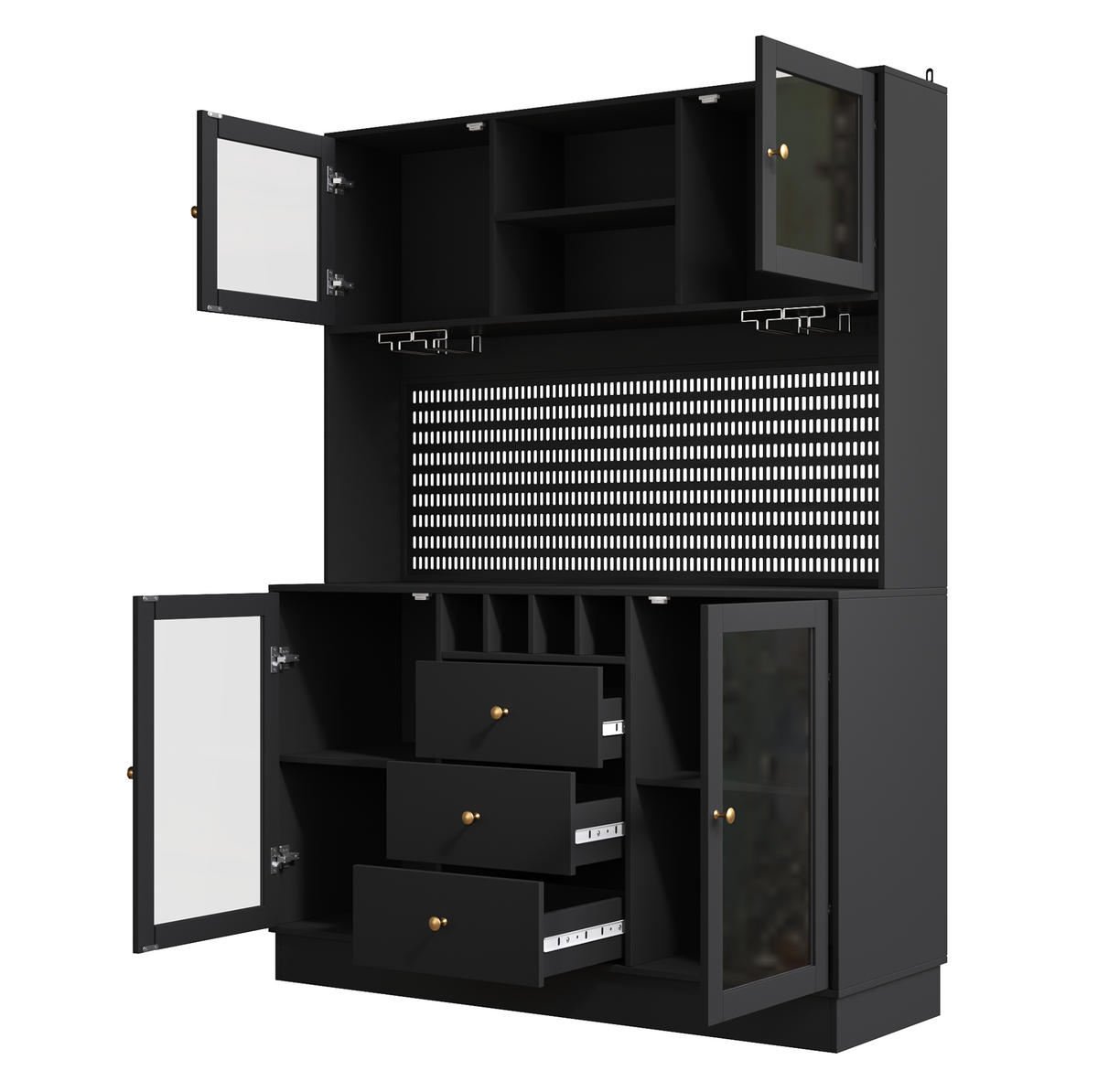 HOCHSCHRANK mit LED-Beleuchtung 140 x 40 x 185,7 cm Schwarz - Schwarz, Glas (40/185.7/140cm) - Meubliv