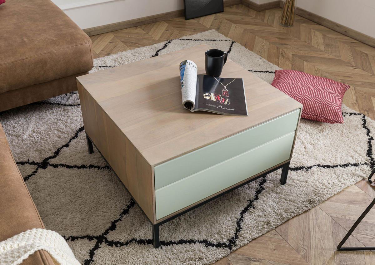 COUCHTISCH Akazie 67x67x43 grau-weiß geölt CHICAGO #13 - Braun, Holz (67/67/43cm) - Massivmoebel24