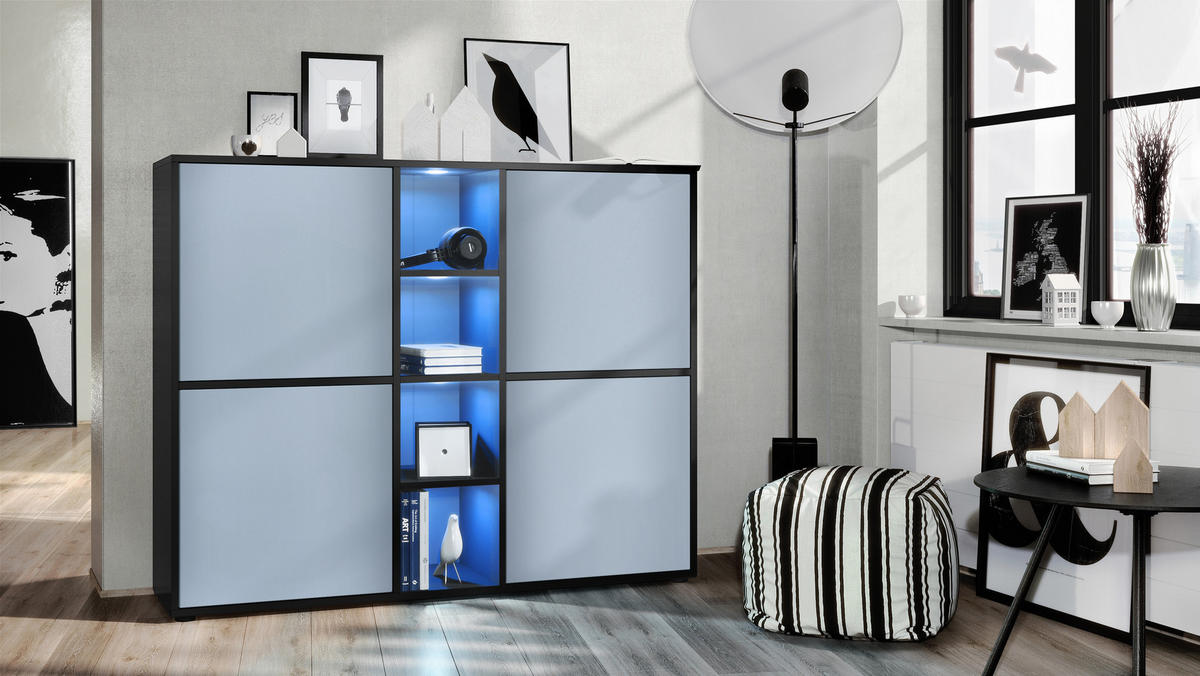HIGHBOARD Cuba Türen in Denim matt - Pastellblau, Holzwerkstoff (130.5/105.5/35.5cm) - Vladon