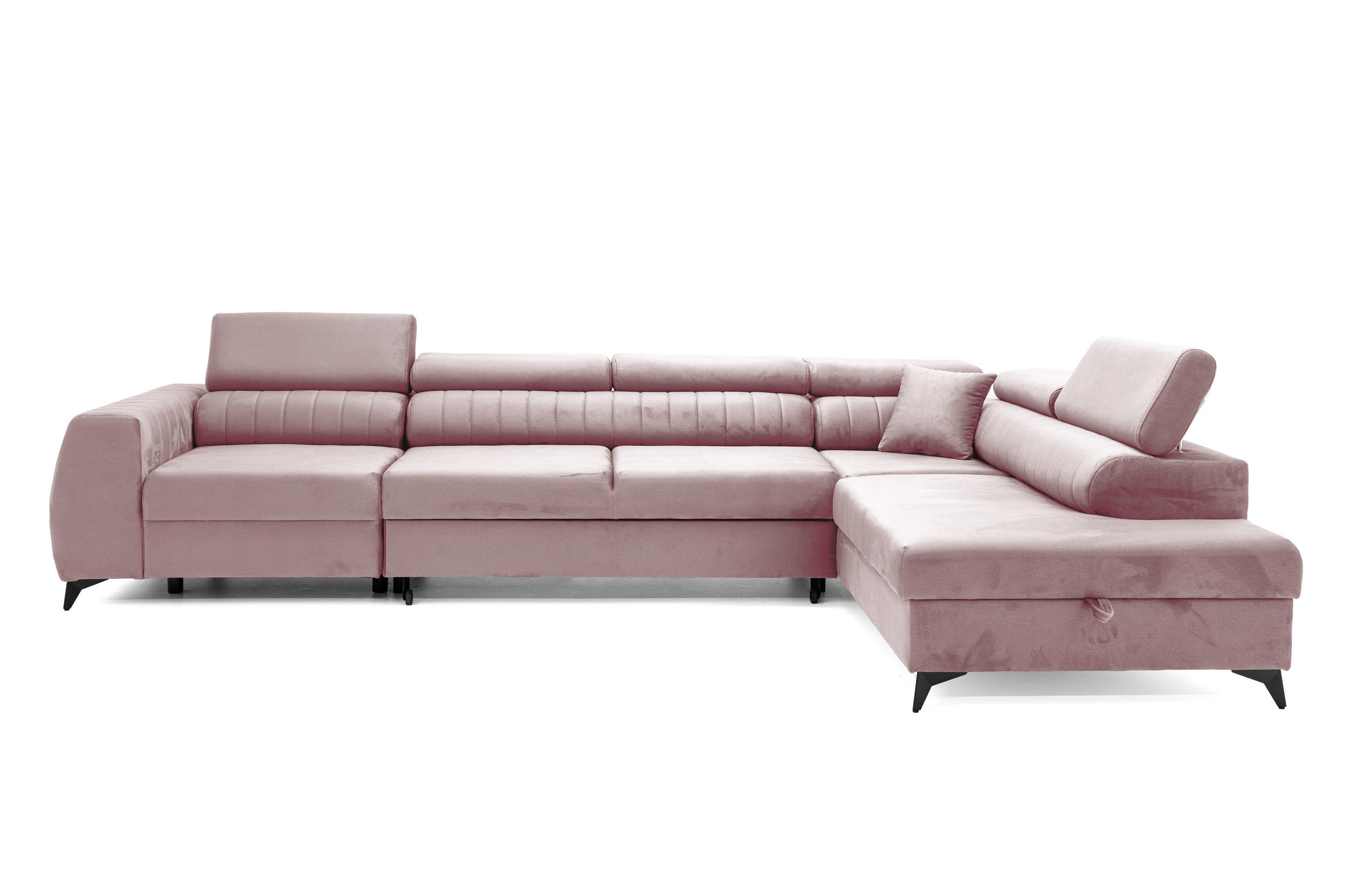 ECKSOFA PIERO MAXI Rechts mit Schlaffunktion 195x125 Velours Rosa - Pink/Schwarz, Holz/Textil (203/350cm) - Muffo
