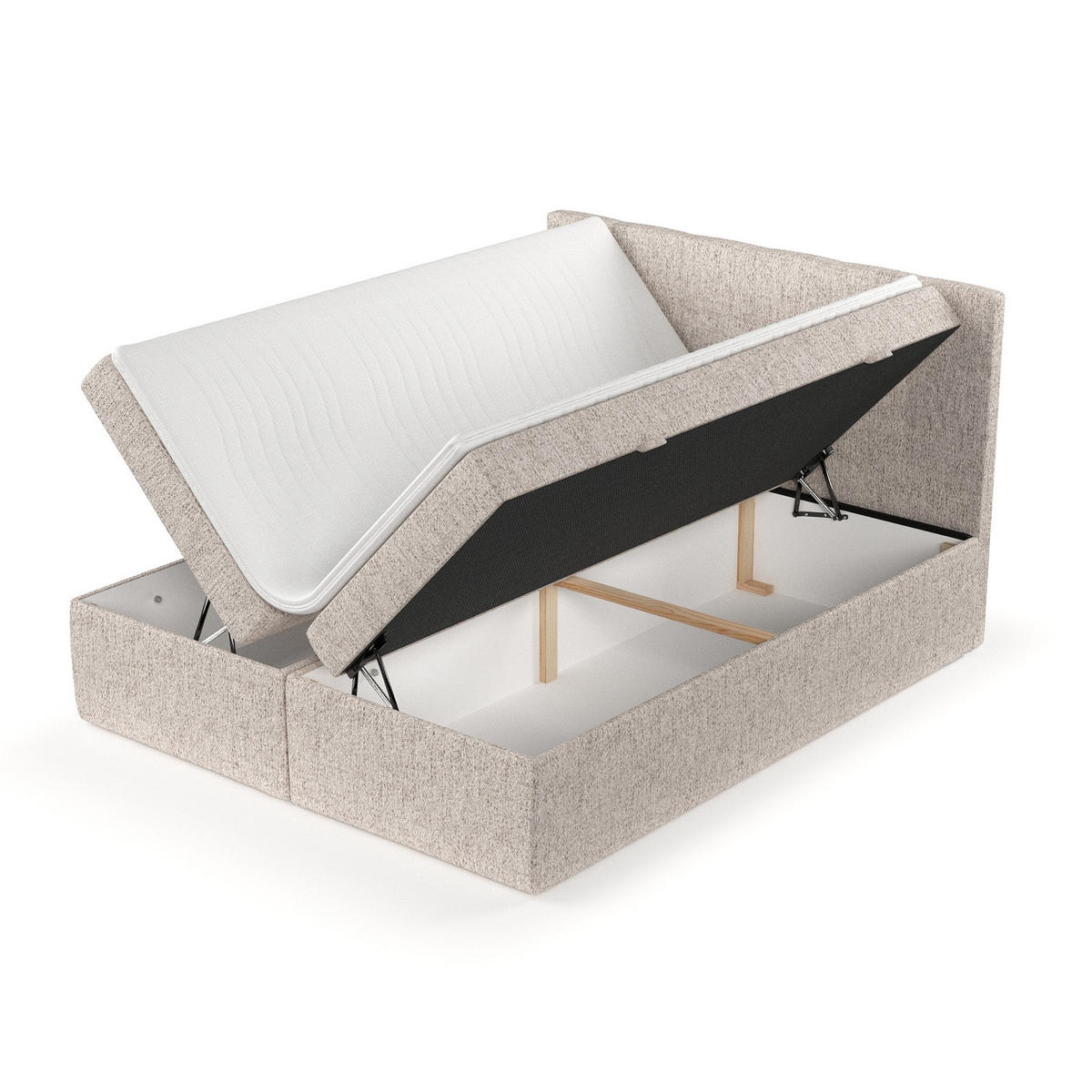 BOXBETT Tari Hellbraun 180/200 cm mit Matratze und Topper - Hellbraun/Schwarz, Holz/Holzwerkstoff (180/200cm) - Maison de Reve