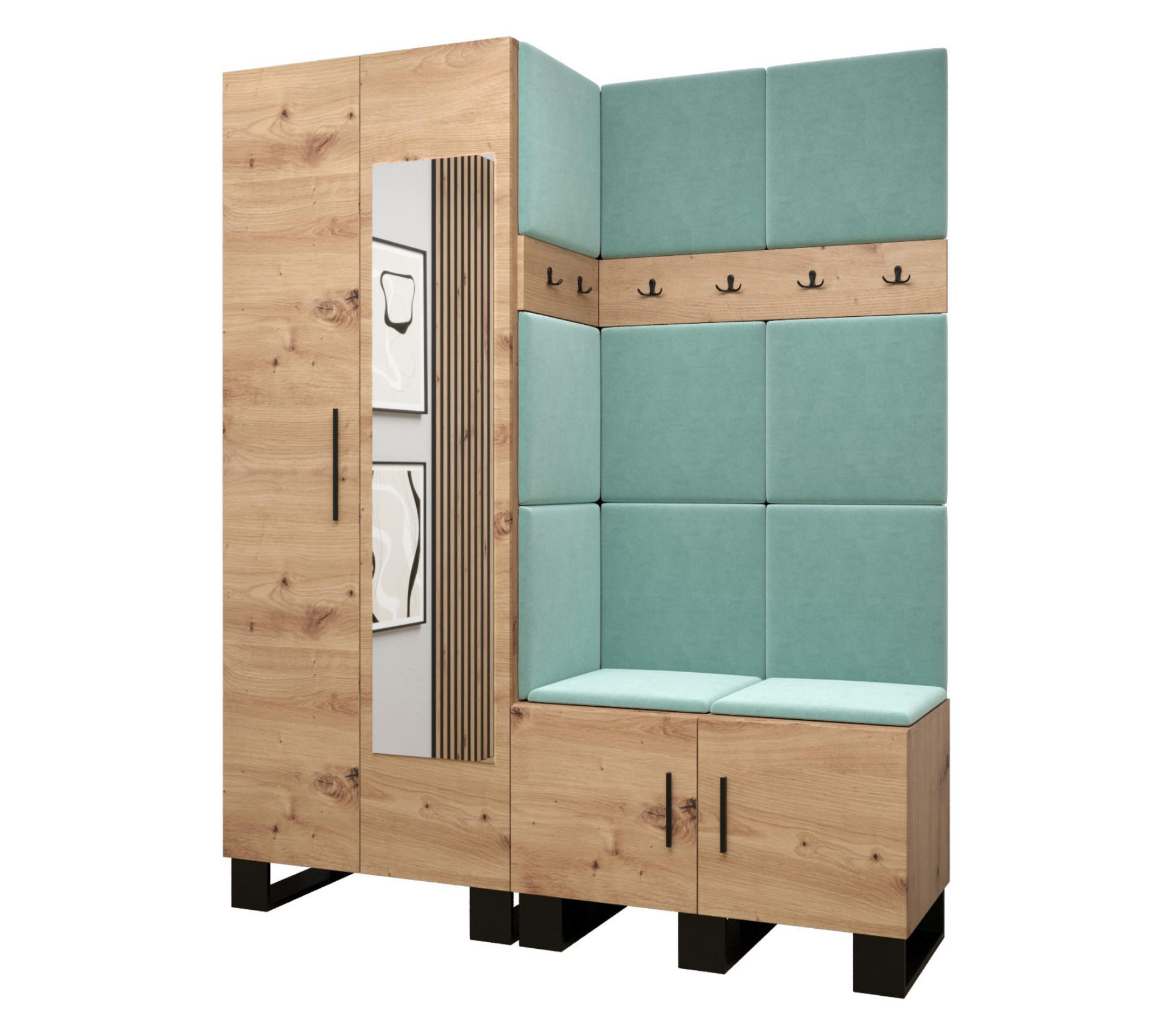Abiks Möbel Garderoben-Set Eiche Artisan, Mintgrün 158x196x45.6 cm