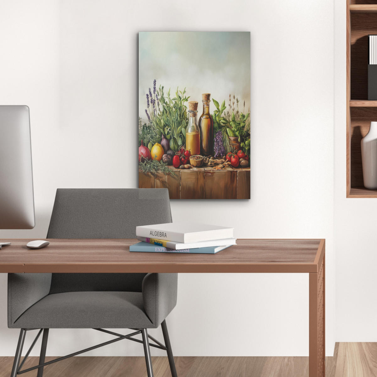 AKUSTIKBILD Stilleben - Kräuter - Gewürze - Früchte - Farbenfroh Kunstdruck Schlafzimmer 50x70 cm - Grün, Kunststoff (50/70/0.9cm) - MuchoWow