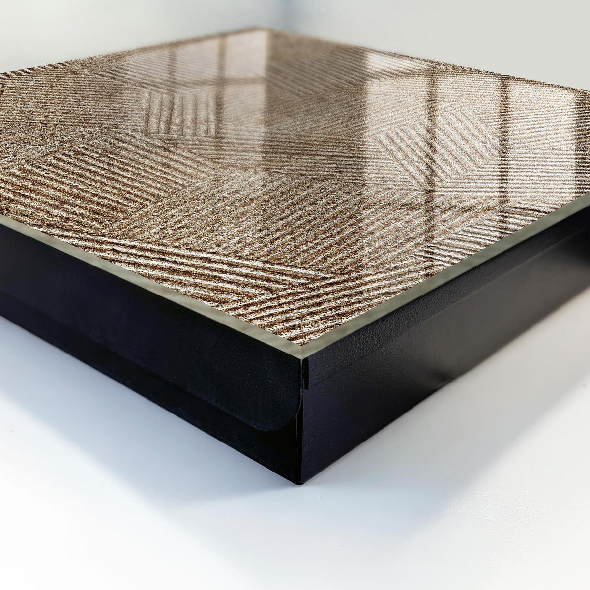 SCHLÜSSELBOX Schwarz 30x30 cm- Türöffnung nach rechts - Geometrisches Muster - Beige, Metall (30/30/5cm) - TULUP