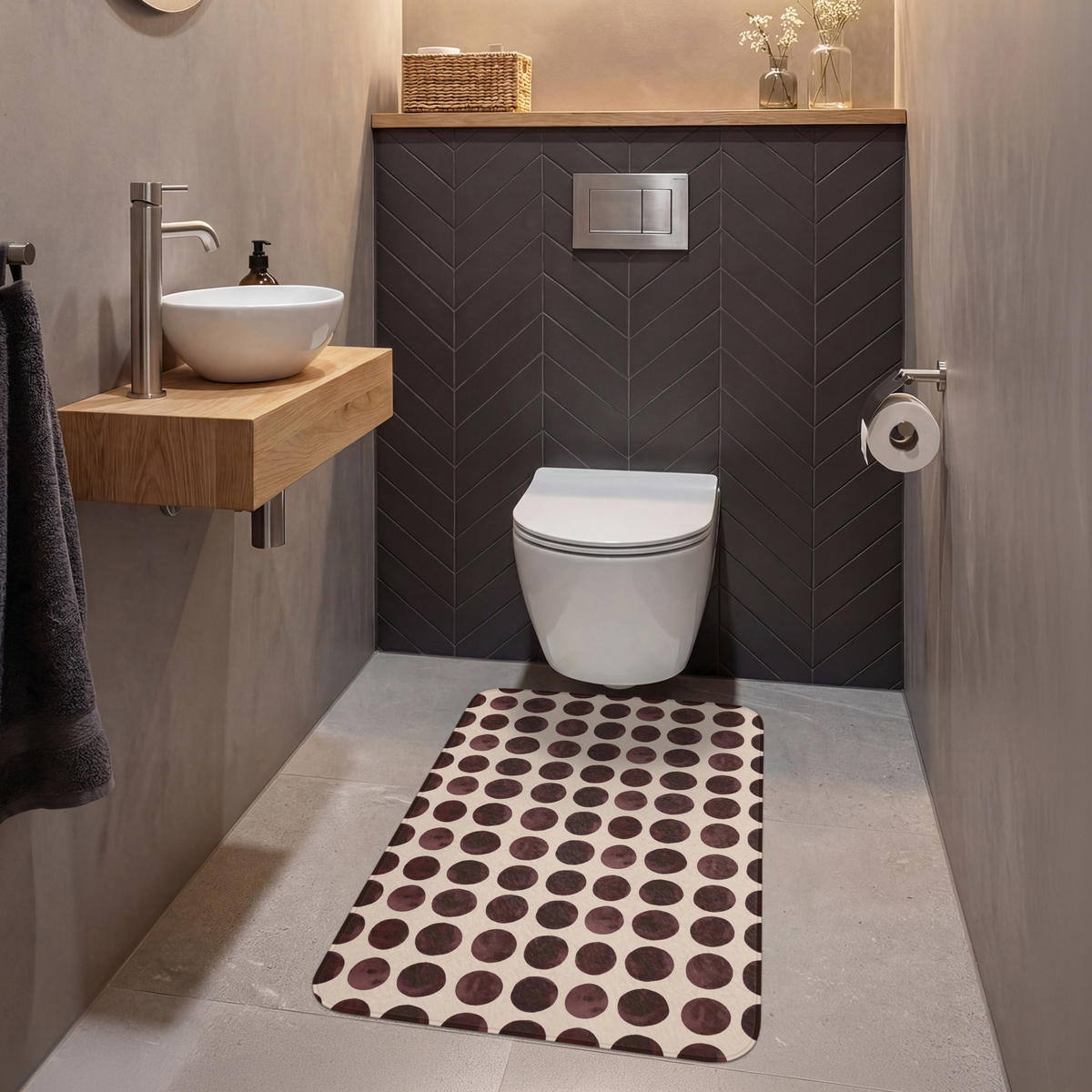 WC PŘEDLOŽKA Puntíky - Vzor - Hnědý 60x90 cm - bordeaux, textil/plast (60/1cm) - OnlyWow