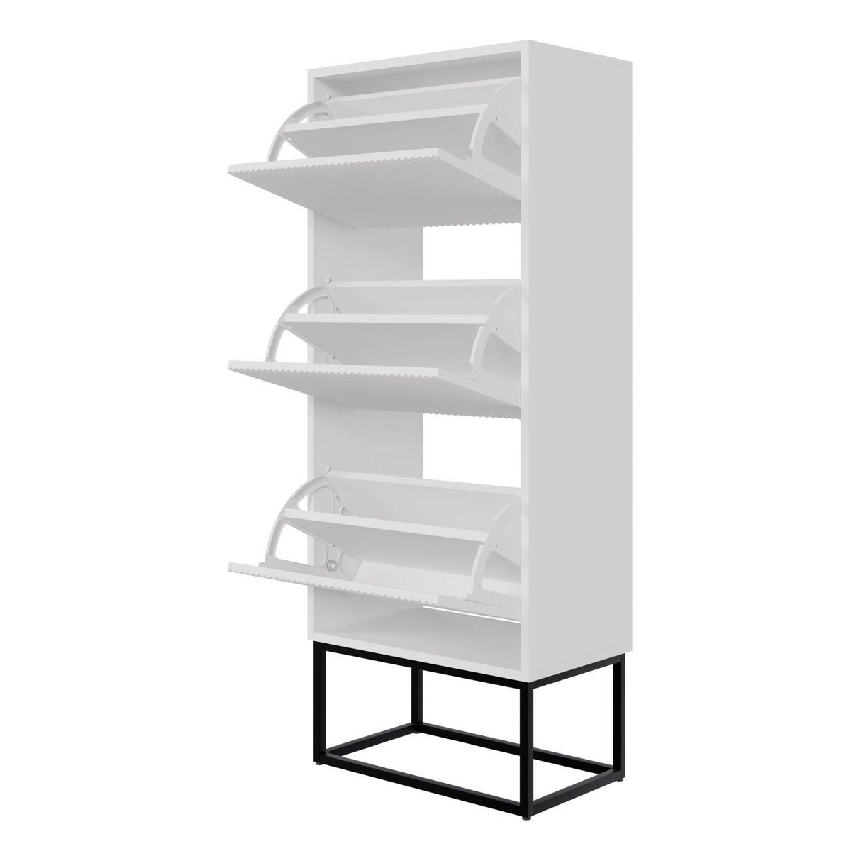 SCHUHSCHRANK Veldio mit 3 Klappen Weiß mit schwarzem Metallgestell 50 cm - Schwarz/Weiß, Holzwerkstoff/Metall (50/125/30cm) - Selsey