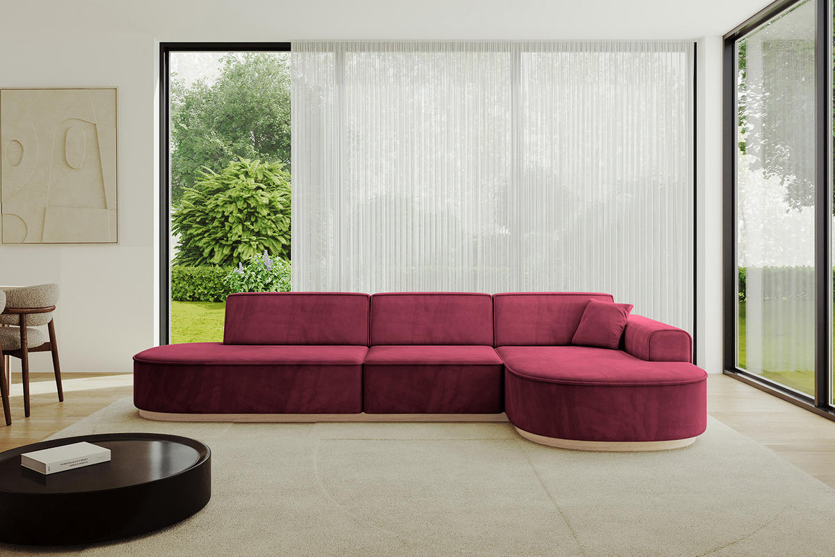 ECKSOFA Ottomane Rechts MARI-L2-v1 - 328x171x83 cm Bordeaux Velours - Bordeaux, Holzwerkstoff/Textil (171/328cm) - ALTDECOR