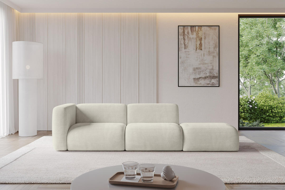 SOFA Ottomane Links MIRA-S3 296x89x70 Creme Cord - Ecru/Creme, Holzwerkstoff/Kunststoff (296/70/89cm) - ALTDECOR
