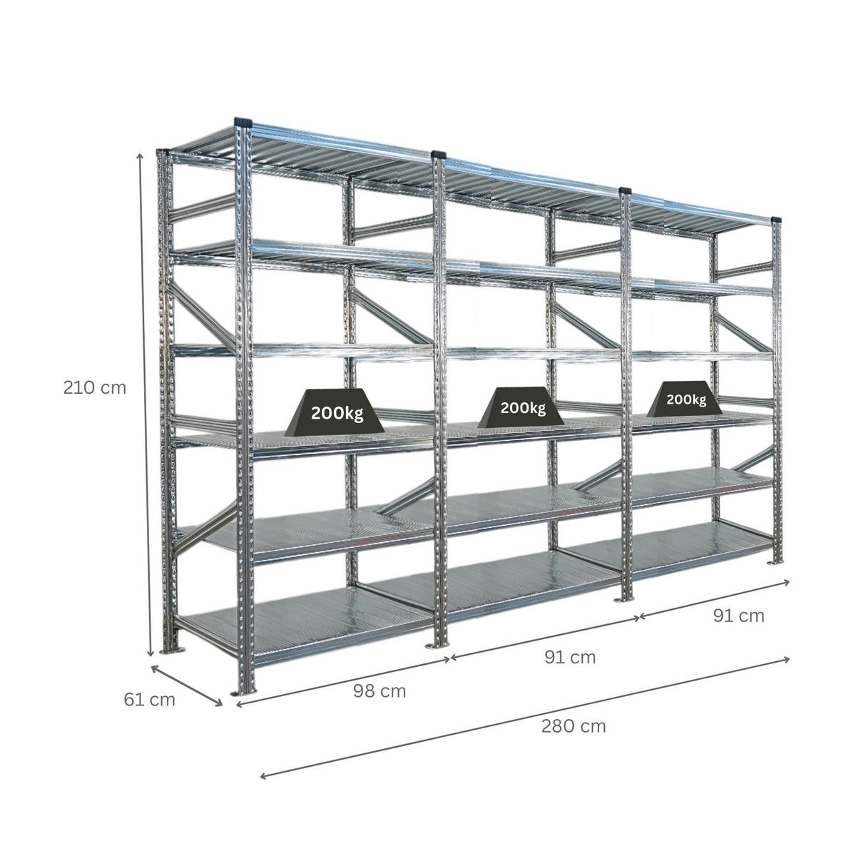 FACHBODENREGAL Proximo 210x270x60cm 6 Ebenen Beidseitig nutzbar Verzinkt - Silberfarben, Metall (270/210/60cm) - PROREGAL