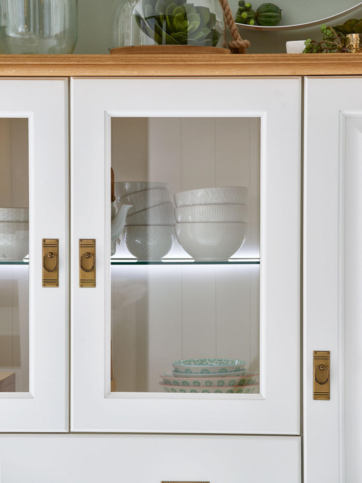 STAND-GLASVITRINE Novara 3-türig - Weiß/Braun, Holz (117/196/45cm) - Casamia Massive Möbel