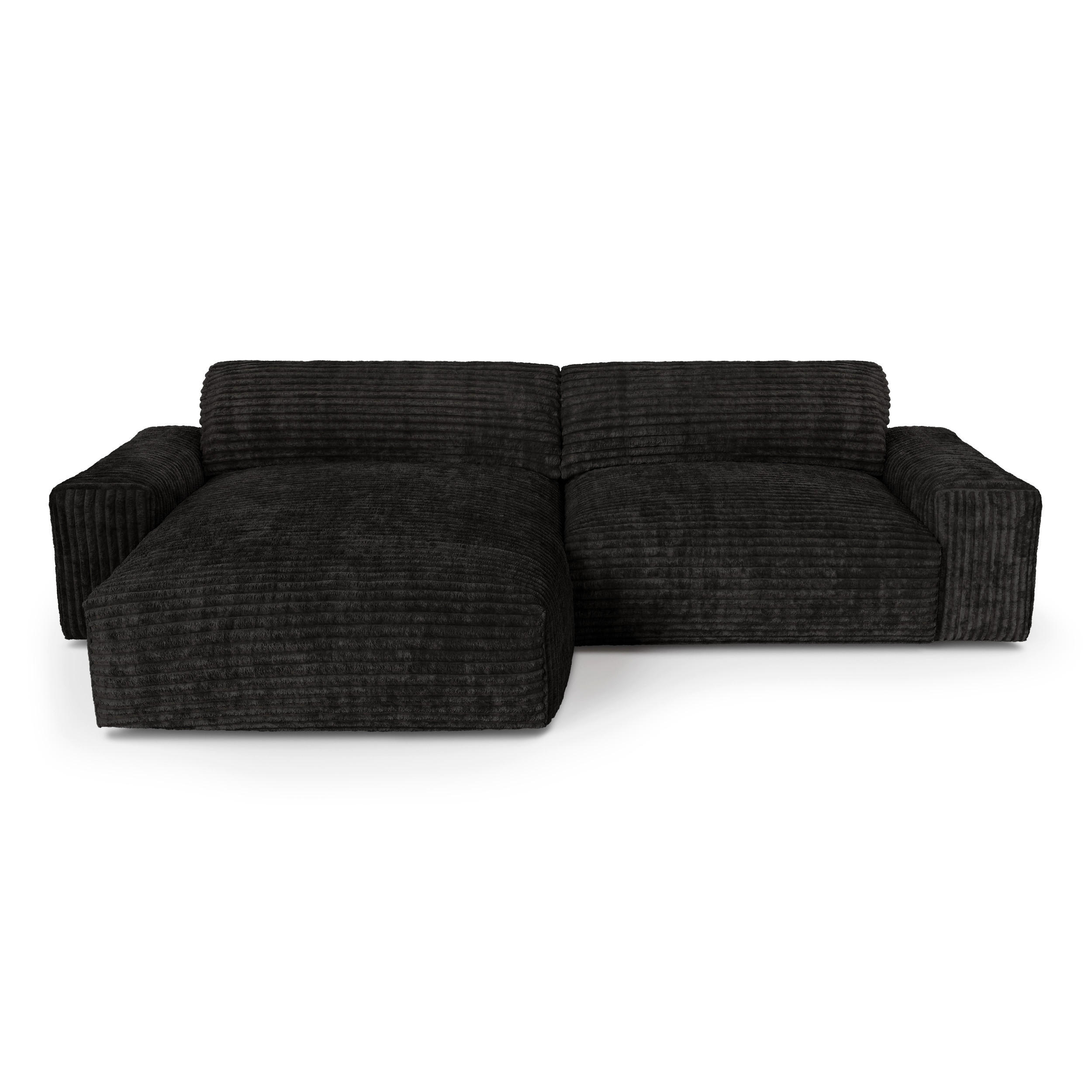 ECKSOFA LINKS Gerippter Samt XXL Schwarz 220cm - Schwarz, Textil (120/220cm) - Sia Home