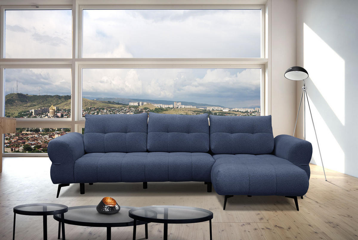 ECKSOFA SALVINI 4-Sitzer, dunkelblau - Schwarz/Dunkelblau, Holzwerkstoff/Textil (292/158cm) - Courtois Laville