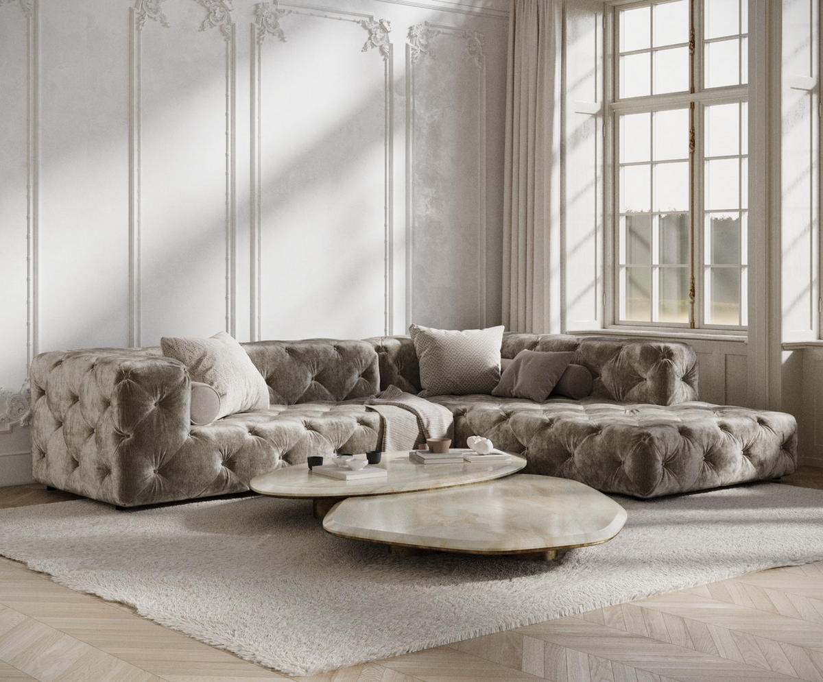 ECKSOFA Cosimo Beige Chenille - Beige/Schwarz, Holz/Holzwerkstoff (325/228cm) - Maison de Reve