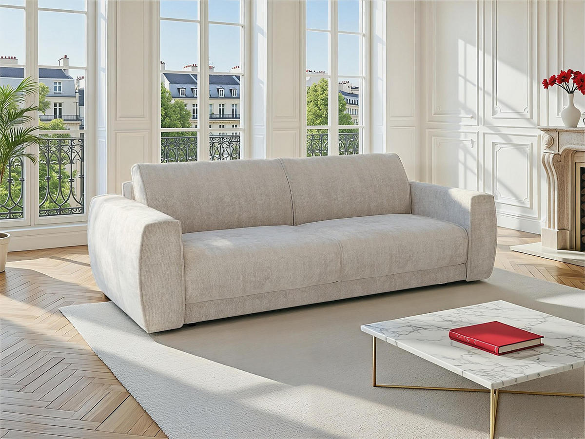 SOFA 4-Sitzer Schlafsofa Express - Chenille-Stoff Beige - Liegefläche 160 cm - Matratze 13 cm - VOMERA - Beige, Textil (220/88/100cm) - Vente-Unique