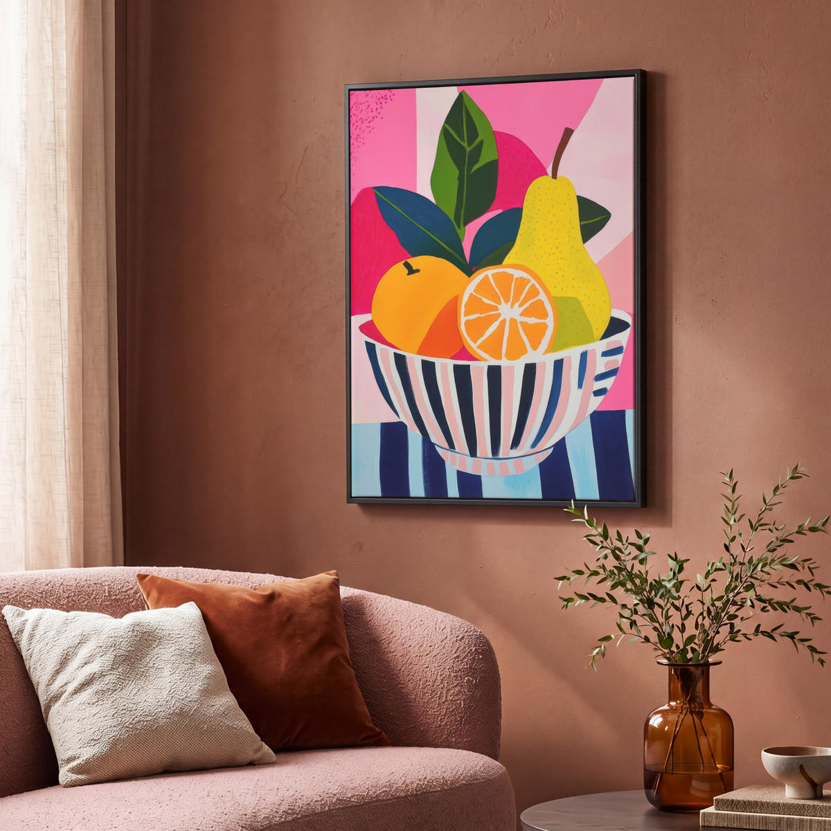 LEINWAND Bilder mit Rahmen - Obst - Abstrakter Hintergrund - Rosa - 70x100 - Pink, Textil (70/100cm) - MuchoWow