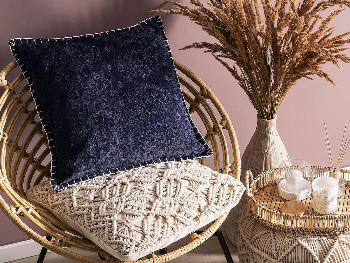 DEKOKISSEN 2er-Set Dunkelblau 45/45 cm Melur - Dunkelblau, Naturmaterialien/Textil (45/45cm) - Beliani