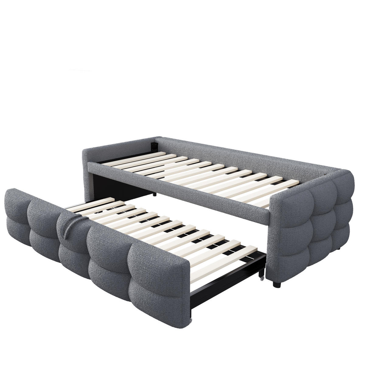 POLSTERBETT 90/180/190 cm Grau aus Teddy-Samtstoff mit Ausziehfunktion - Grau, Textil (90/190cm) - OKMYHOME
