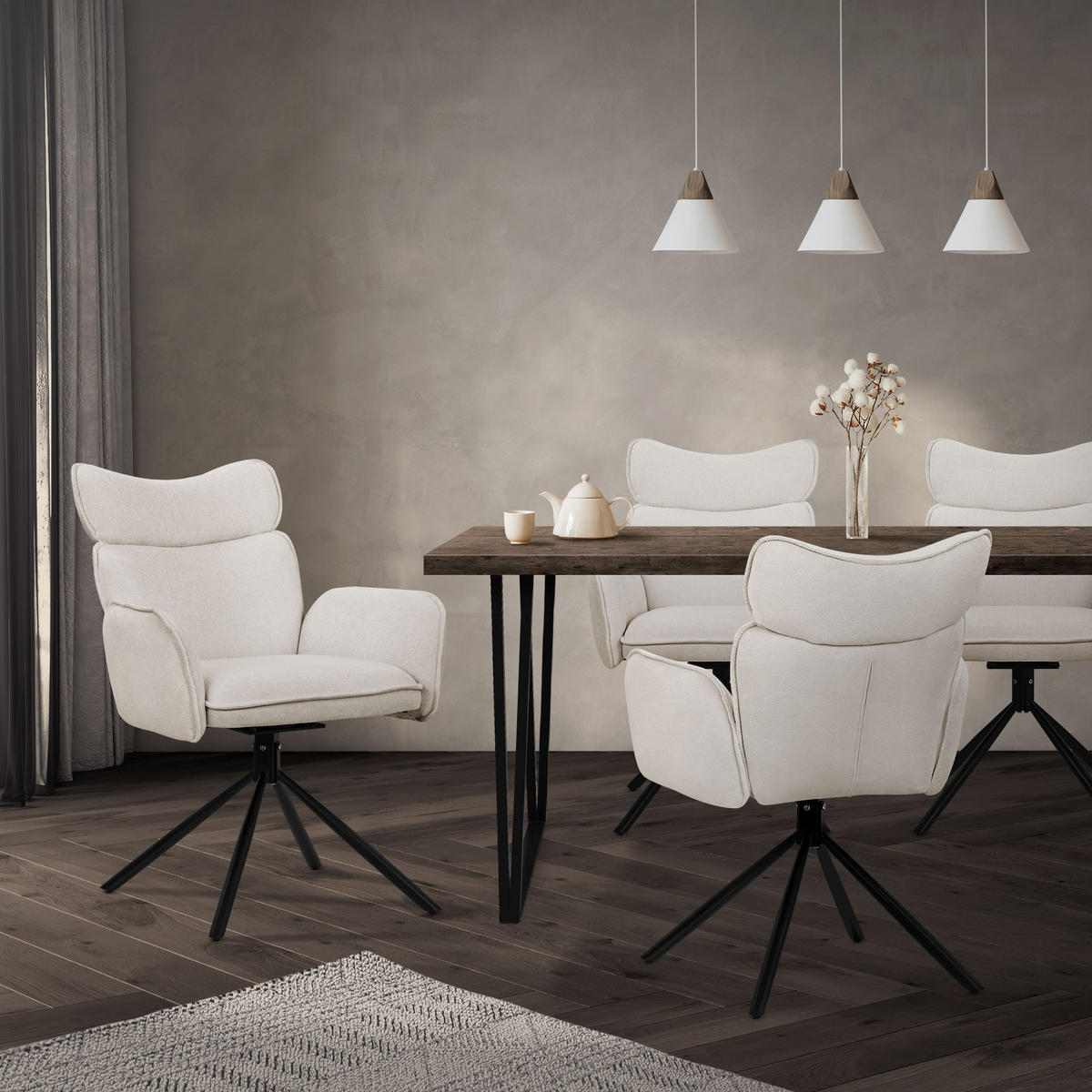 ESSZIMMERSTÜHLE 4er Set drehbar Beige mit Stoffbezug - Beige/Schwarz, Textil/Metall (63/89/68cm) - ML-DESIGN