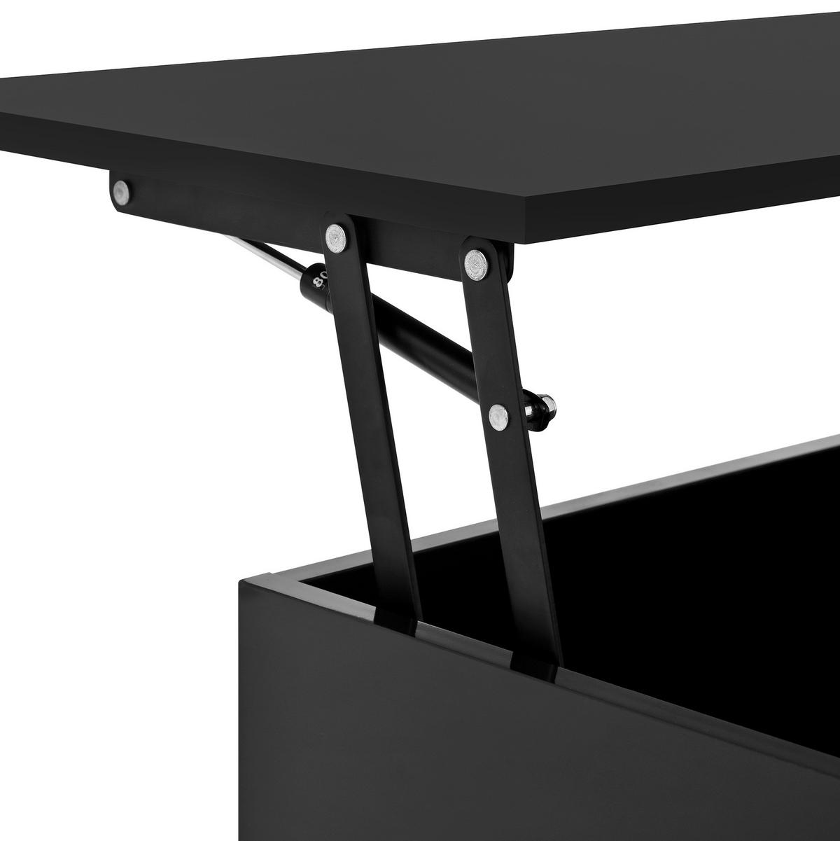 COUCHTISCH 78/78 cm höhenverstellbar mit LED-Beleuchtung und Stauraum - Schwarz, Holzwerkstoff (78/78/59.5cm) - BEAOK