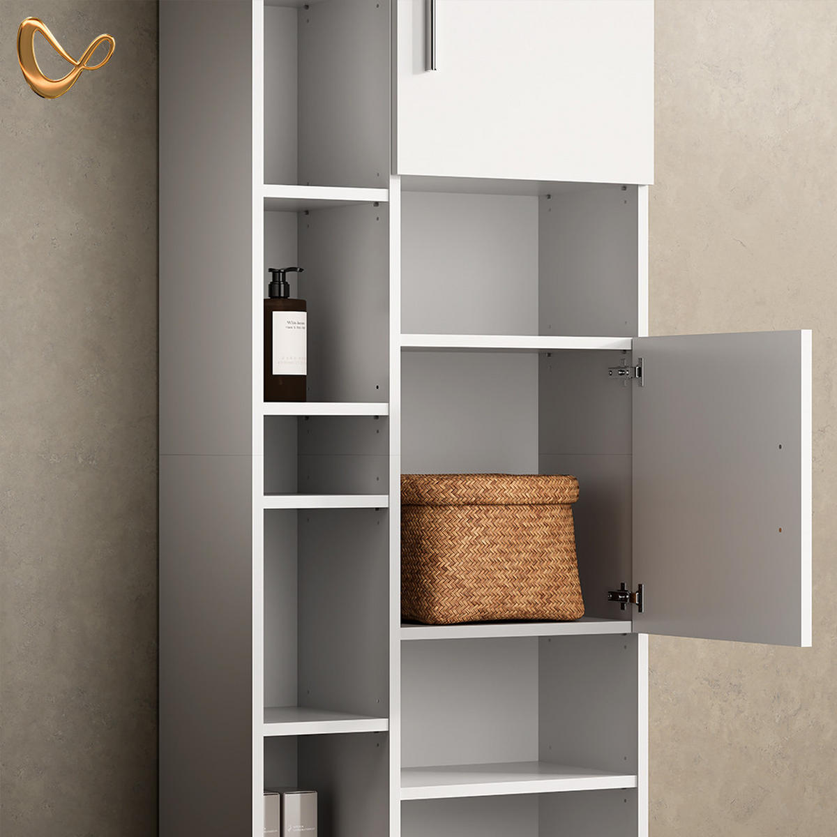BADSCHRANK Eisak Weiß 60 x 190 cm - Weiß, Holzwerkstoff (60/190/30cm) - Livinity®