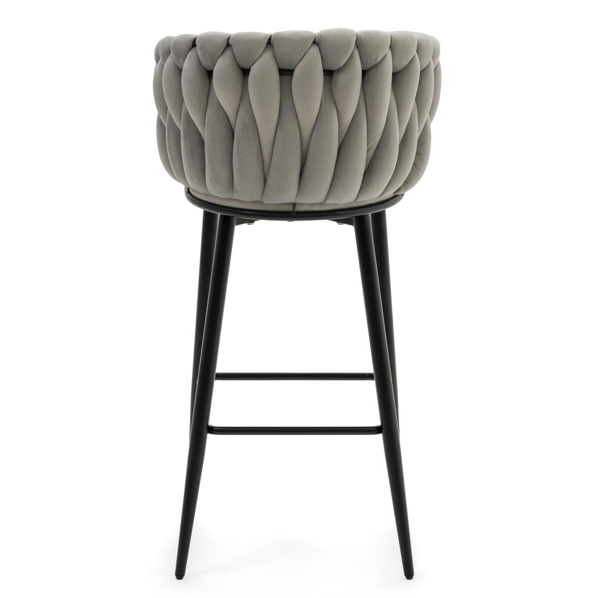 BARHOCKER LATINA gepolsterter mit Steppung - hellgrau - Samt Velour - Hellgrau/Schwarz, Metall (54/95/55cm) - NEW HOME