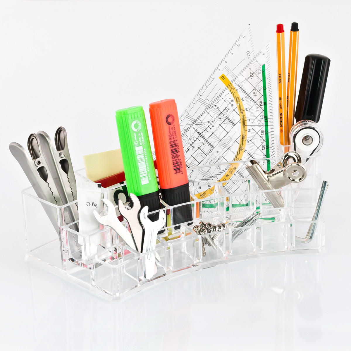 KOSMETIKORGANIZER, mit 19 Fächern, halbrund - Transparent, Kunststoff (28/12/6.5cm) - bremermann