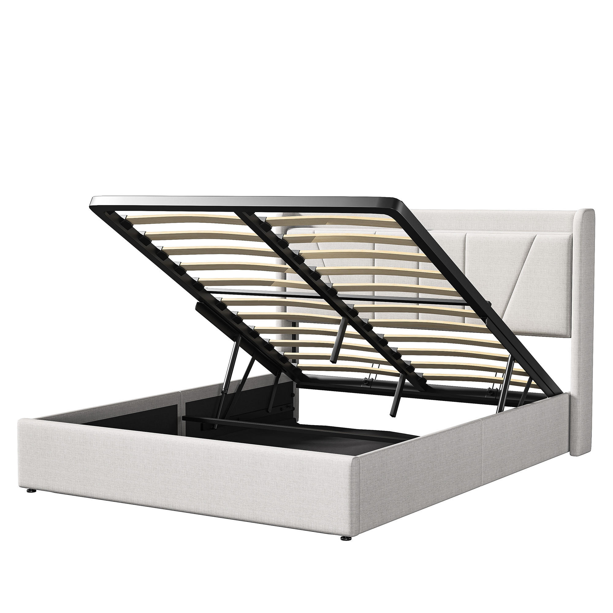 POLSTERBETT 160x200 cm mit hydraulischem Stauraum, 2 USB & 1 Typ-C Anschluss, Leinenstoff in Beige - Beige, Holz (160/200cm) - BRILVERDE