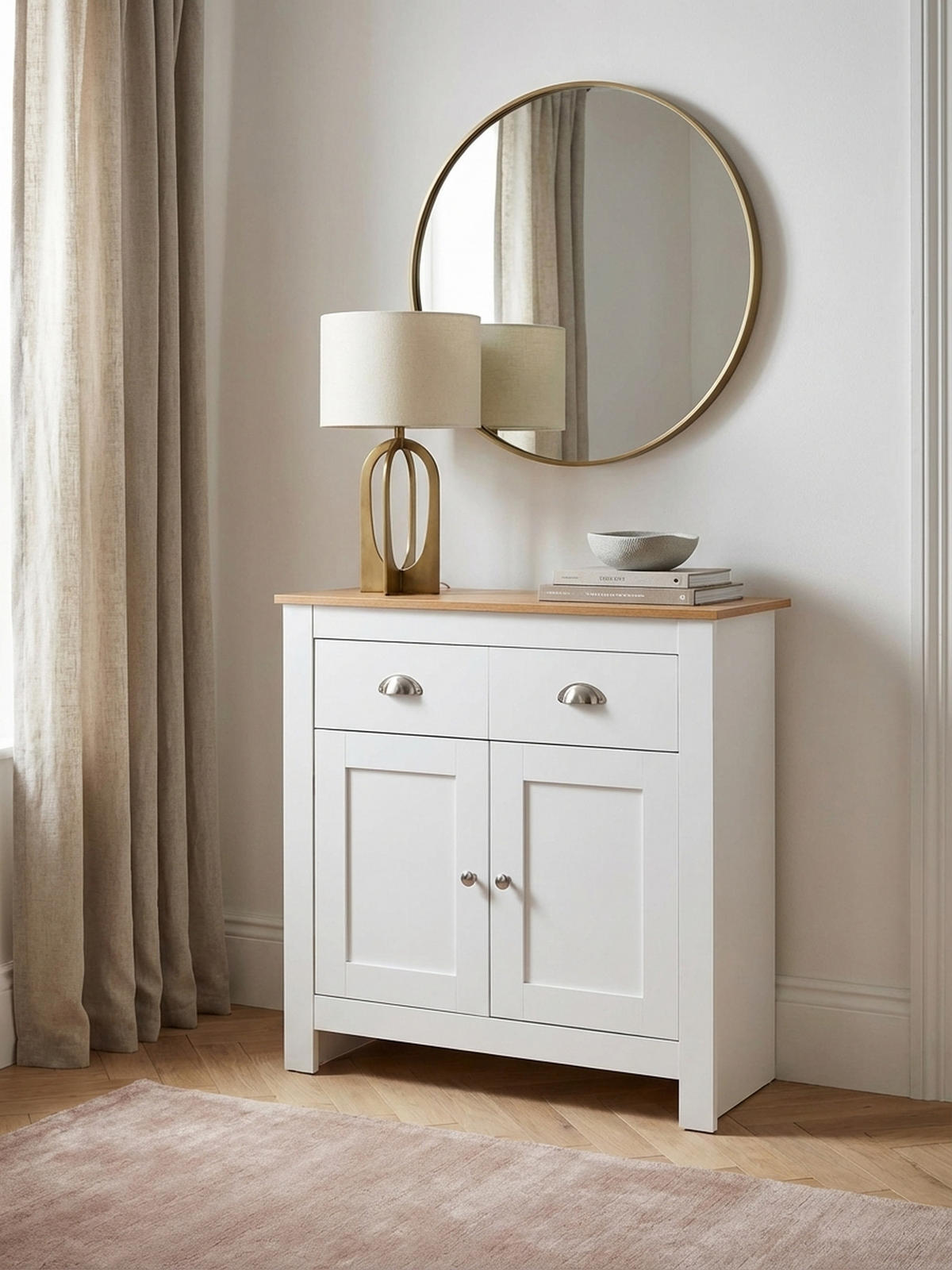 SIDEBOARD – Eiche/Weiß, 2 Schubladen, melaminbeschichtet, modern - Weiß, Holz/Metall (79/81/35cm) - KADIMA DESIGN