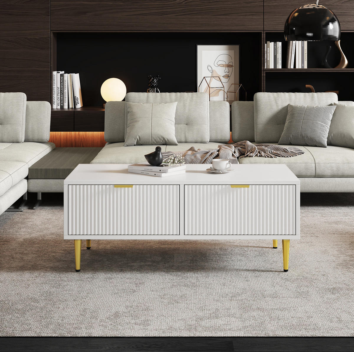 COUCHTISCH aus MDF 100x50x40 cm in Weiß mit 2 Schubladen - Weiß, Holzwerkstoff (100/50/40cm) - Modfu