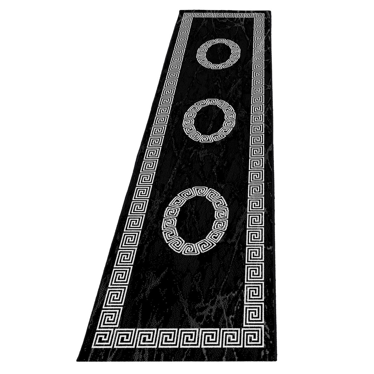 TEPPICH Kurzflor Mäander-Muster Polypropylen Wohnzimmer Schwarz Läufer 80x300 - Schwarz, Textil (80/300cm) - KADIMA DESIGN