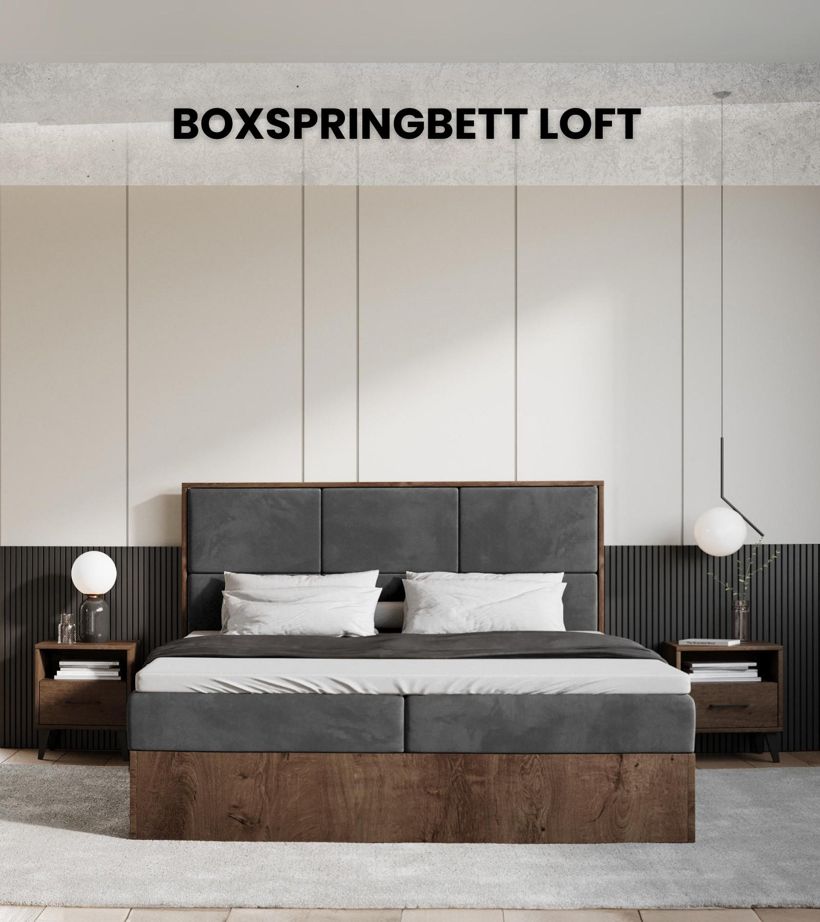 BOXBETT Loft mit Topper 140/200 Dunkelgrau - Grau, Holzwerkstoff/Textil (140/200cm) - Bromarkt