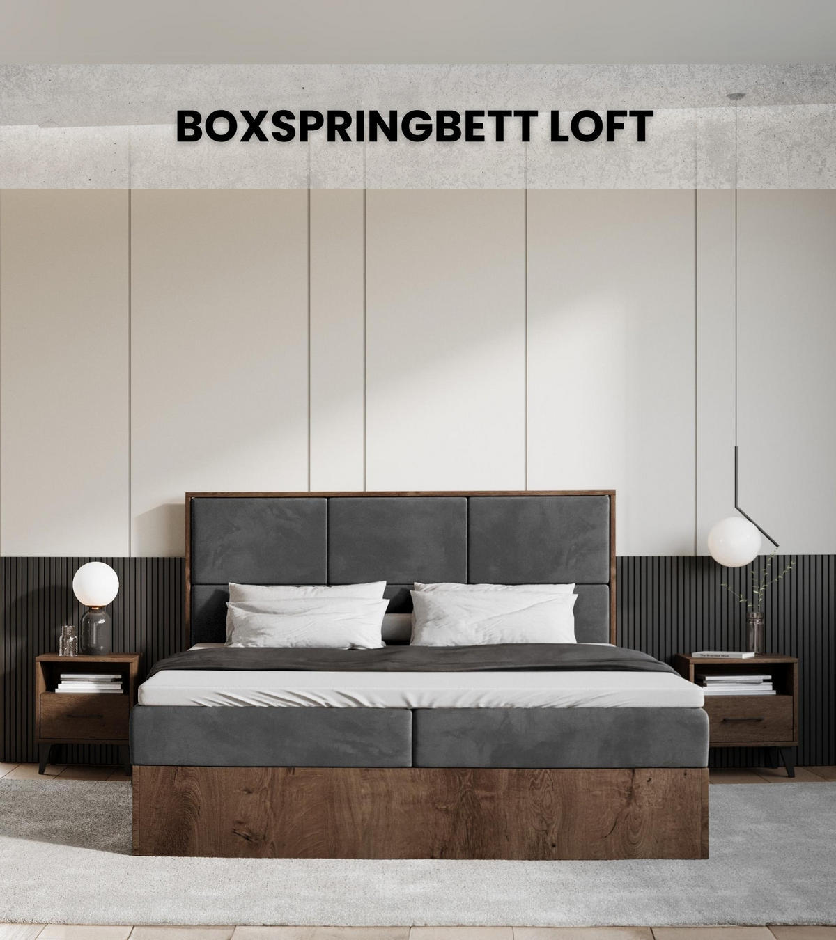 BOXBETT Loft mit Topper 180/200 Dunkelgrau - Grau, Holzwerkstoff/Textil (180/200cm) - Bromarkt