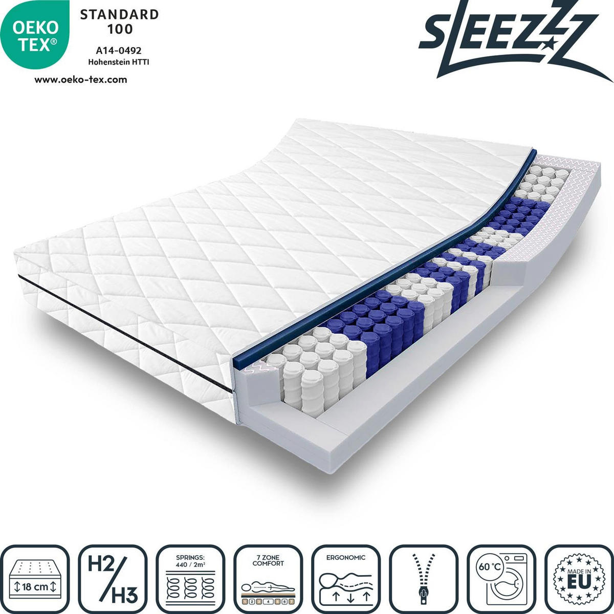 FEDERKERNMATRATZE Superior 120x200 cm - Weiß, Textil (120/200cm) - Sleezzz