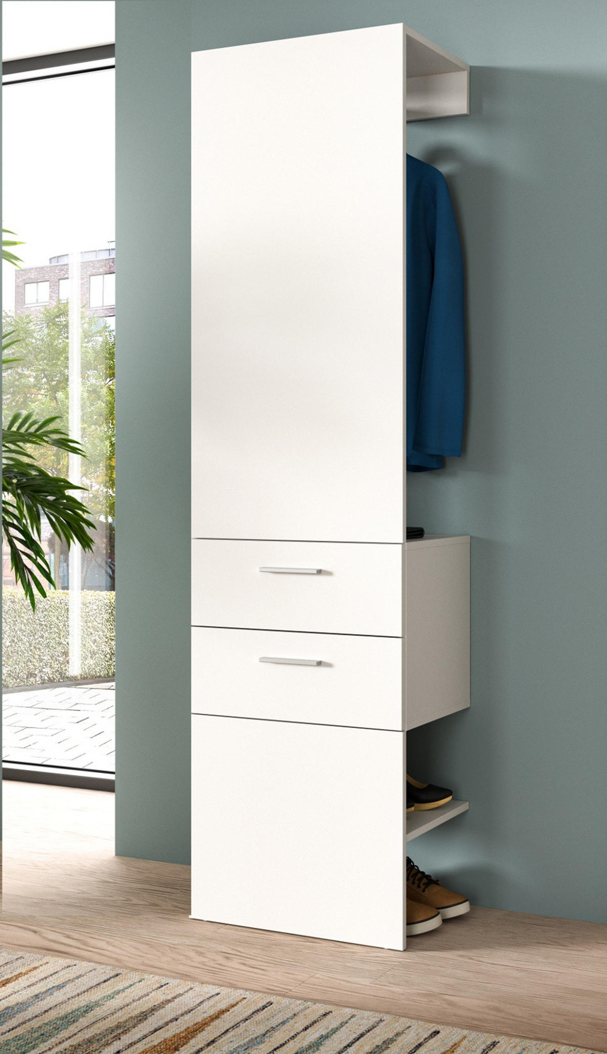 GARDEROBE weiß 52 x 190 cm, Kompaktgarderobe mit Schubladen - Weiß, Glas/Holzwerkstoff (52/190/36cm) - Inn.Furn